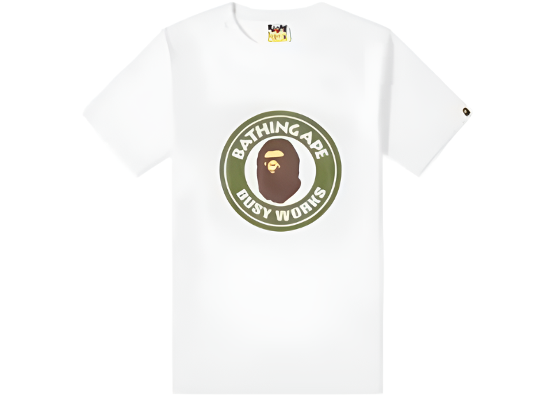 A Bathing Ape Mens Line 1st Camo Busy Works T-Shirt in White/Green