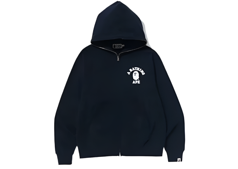 BAPE College Relaxed Fit Zip Hoodie Navy