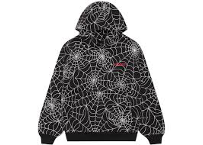 Sp5der Black embroidered AOP Hoodie