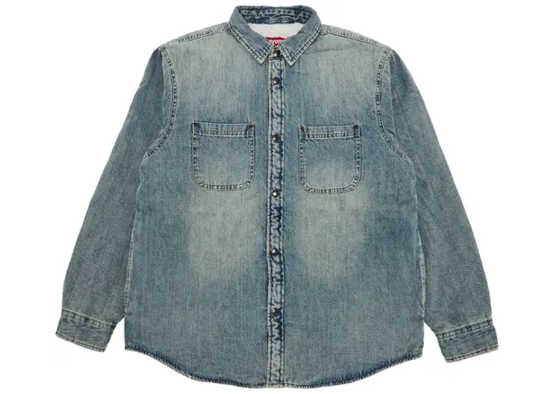 Supreme Faux Shearling Lined Work Shirt Washed Indigo Denim
