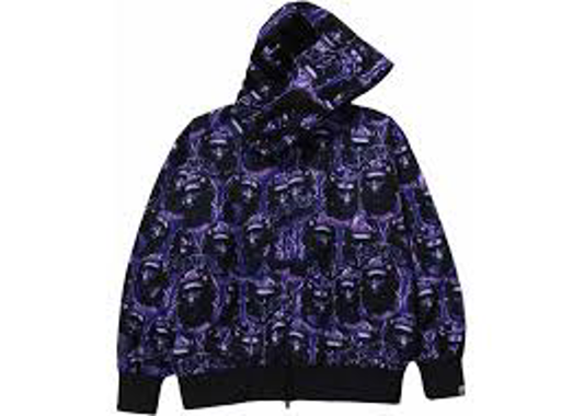 BAPE Ape Head Relaxed Fit Graffiti Full Zip Shark Hoodie Purple
