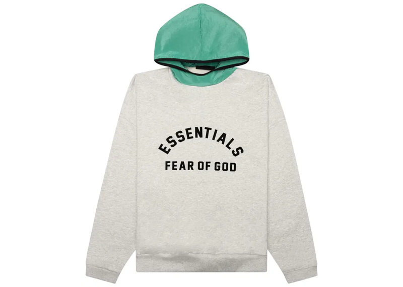 Fear of God Essentials Nylon Fleece Hoodie Light Heather Grey/Mint Leaf