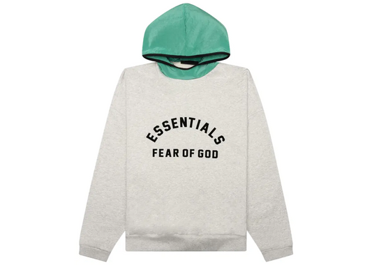 Fear of God Essentials Nylon Fleece Hoodie Light Heather Grey/Mint Leaf