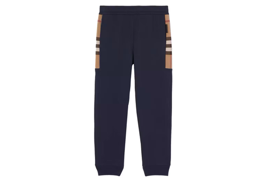 Burberry Check panel Cotton Jogging Pants Navy