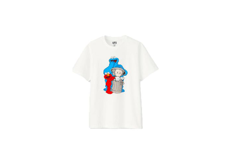 KAWS x Uniqlo x Sesame Street Companion Trash Can Tee White