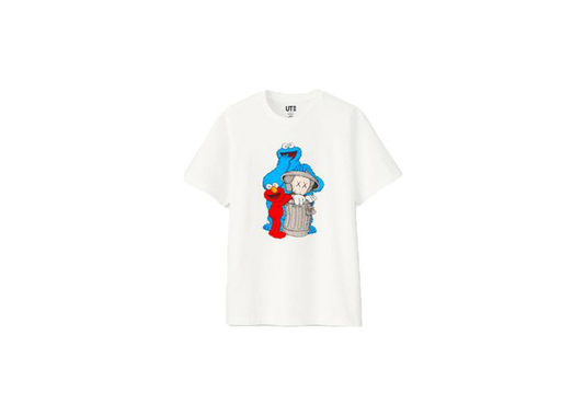 KAWS x Uniqlo x Sesame Street Companion Trash Can Tee White