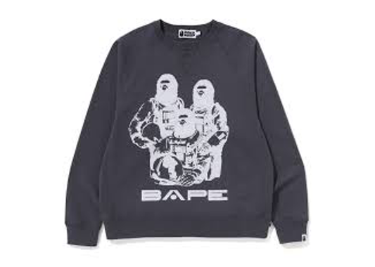 BAPE Relaxed Fit Space System Crewneck Charcoal