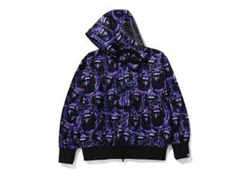BAPE Ape Head Graffiti Shark Full Zip Hoodie Purple