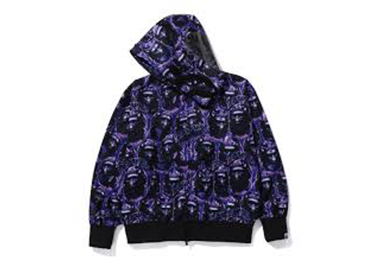 BAPE Ape Head Graffiti Shark Full Zip Hoodie Purple