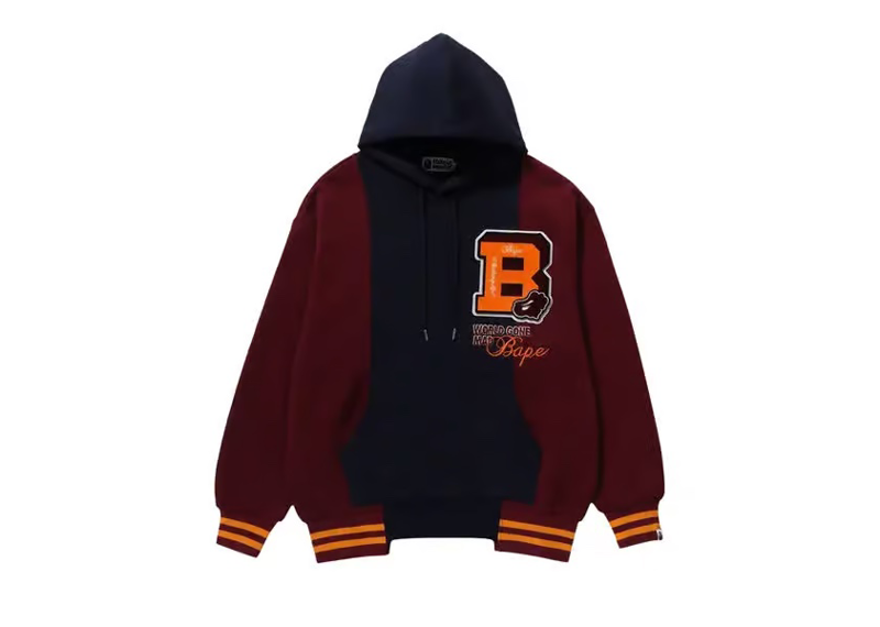 BAPE Badges Color Blocking Hoodie Maroon